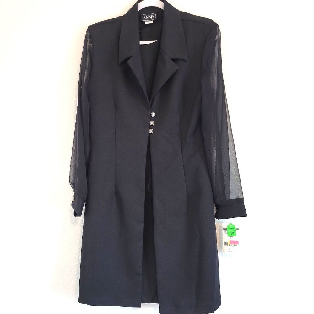 VANY Black Chiffon Sleeve Black Dress + Jacket set VTG NWT  Size 10